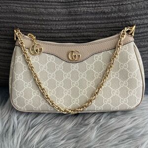 Gucci Ophidia Handbag in Blondie (Beige and Cream) with Gold Chain Handle